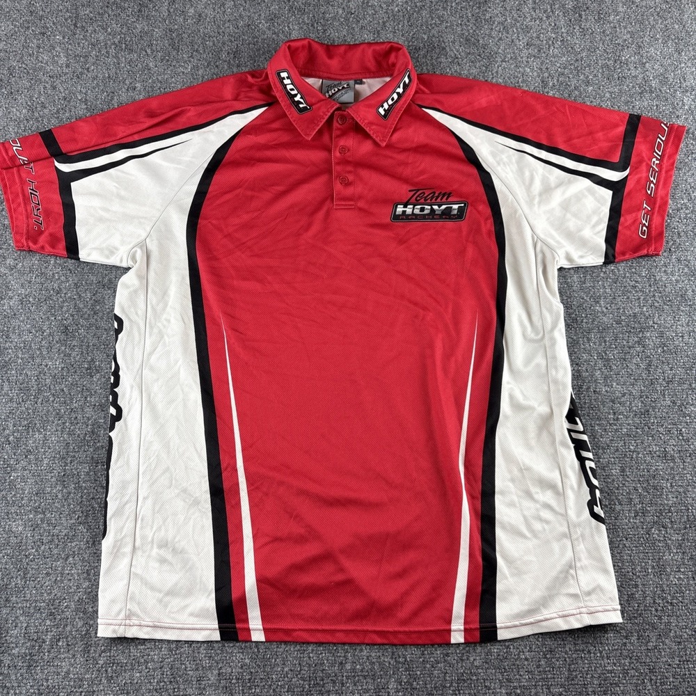 Team Hoyt Archery Men's Shooter Jersey Polo Shirt XL Red Black Hoyt.com Graphic